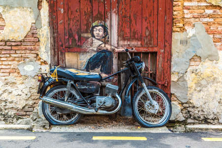 PENANG, MALAYSIA - FEBRUARY 22, 2020: Mural graffiti in Georgetown on Penang island, Malaysiaのeditorial素材
