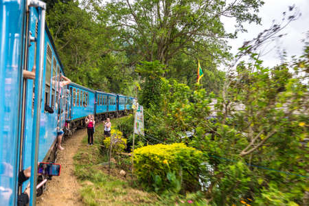 NUWARA ELIYA, SRI LANKA - FEBRUARY 15, 2020: Train from Nuwara Eliya to Kandy at the highlands Nuwara Eliya, Sri Lankaのeditorial素材