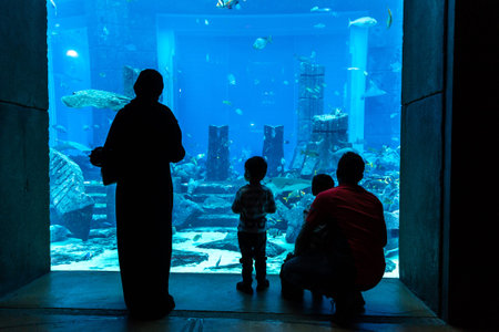 DUBAI, UAE - JUNE 26, 2018: Lost chambers - Large aquarium in Hotel Atlantis in Dubai, United Arab Emiratesのeditorial素材