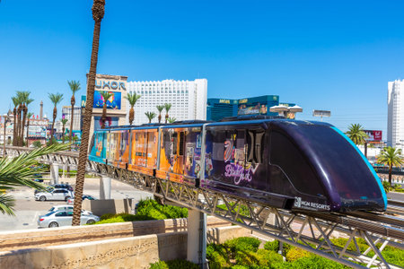 LAS VEGAS, USA - MARCH 29, 2020: Monorail train in Las Vegas, Nevada, USA