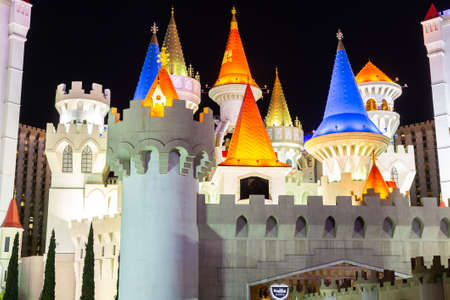 LAS VEGAS, USA - MARCH 29, 2020: Excalibur Hotel & Casino at night in Las Vegas, Nevada, USAのeditorial素材