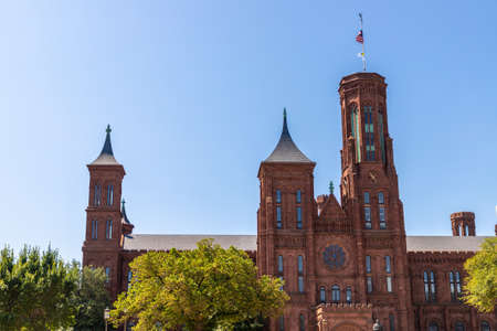 WASHINGTON DC, USA - MARCH 29, 2020: Smithsonian Castle in Washington DC in a sunny day, USAのeditorial素材