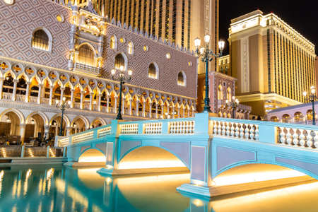 LAS VEGAS, USA - MARCH 29, 2020: The Venetian Hotel and Casino at night in Las Vegas, Nevada, USAのeditorial素材