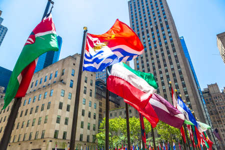 NEW YORK CITY, USA - MARCH 15, 2020: International flags at Rockefeller Center in Manhattan, New York City, USAのeditorial素材
