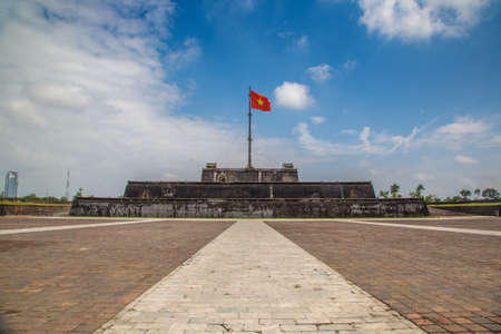 Vietnam Flag Tower (Cot Co) Hue Citadel, Imperial Royal Palace, Forbidden city in Hue, Vietnam in a summer dayのeditorial素材