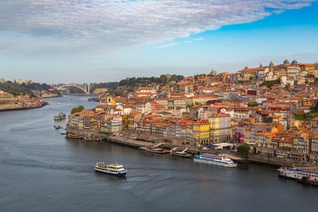 PORTO, PORTUGAL - JUNE 12, 2017: Panoramic aerial view of Porto in a beautiful summer day, Portugalのeditorial素材