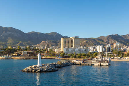 KYRENIA, NORTH CYPRUS - JULY 26, 2017: Panorama of Kyrenia (Girne) harbour in North Cyprus in a beautiful summer dayのeditorial素材