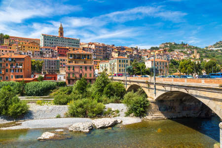 Colorful houses in old town of Ventimiglia in a beautiful summer day, Italyのeditorial素材
