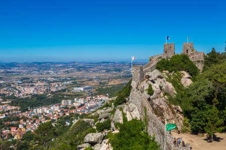 ESTORIL, PORTUGAL - JUNE 21, 2016: The Castle of the Moors in Sintra in a beautiful summer day, Portugalのeditorial素材