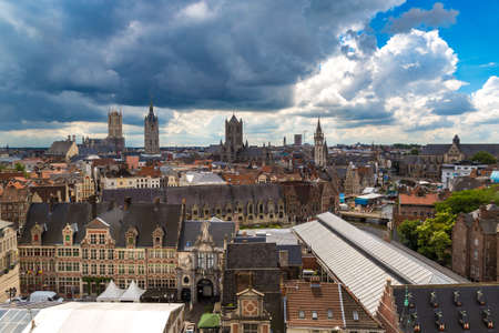 GENT, BELGIUM - JUNE 14, 2016: Panoramic aerial view of Gent in a beautiful summer day, Belgiumのeditorial素材