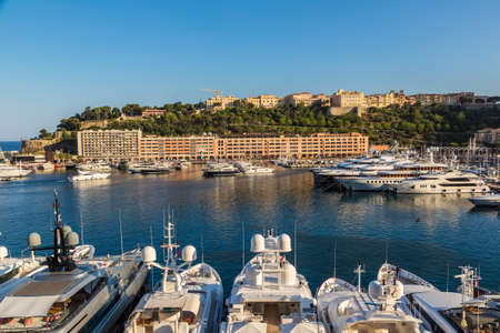 MONTE CARLO, MONACO - JUNE 15, 2016: Luxury port Hercule in Monte Carlo in a beautiful summer day, Monacoのeditorial素材