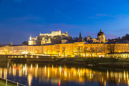 SALZBURG, AUSTRIA - DECEMBER 25, 2016: Salzburg and Festung Hohensalzburg, Austria in a beautiful...