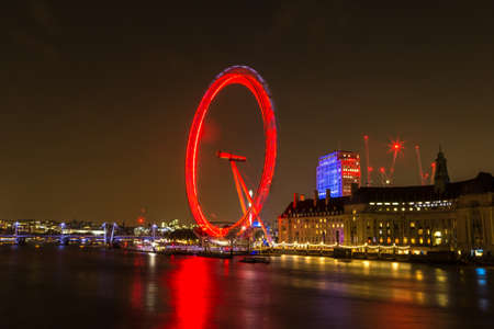 LONDON, UNITED KINGDOM - JUNE 14, 2016: London eye, large Ferris wheel in a beautiful summer night, London, England, United Kingdomのeditorial素材