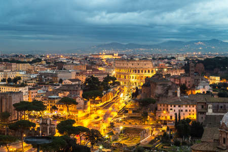 ROME, ITALY - DECEMBER 25, 2016: Panoramic aerial view of Colosseum in a summer night in Rome, Italyのeditorial素材