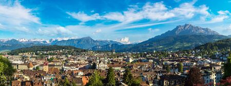 Panoramic aerial view of Lucerne in a beautiful summer day, Switzerlandの写真素材