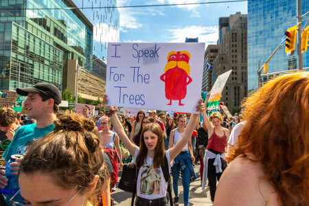 TORONTO, CANADA - SEPTEMBER 27, 2019: Global Strike for Climate and march for climate justice in...