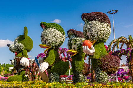 DUBAI, UNITED ARAB EMIRATES - MARCH 29, 2020: Dubai miracle garden in a sunny day , United Arab...