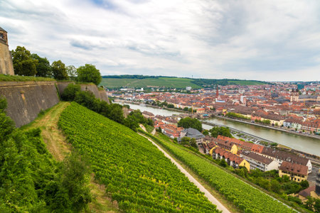 WURZBURG, GERMANY - JUNE 18, 2016: Panoramic aerial view of Wurzburg in a beautiful summer day, Germanyのeditorial素材