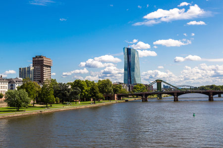 FRANKFURT, GERMANY - JULY 9, 2014: Summer view of the financial district in Frankfurt, Germany