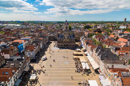 DELFT, NETHERLANDS - JUNE 16, 2016: Panoramic aerial view of Delft in a beautiful summer day, The Netherlandsのeditorial素材