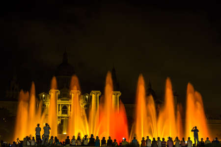 BARCELONA, SPAIN - JUNE 11, 2014: Magic Fountain light show at night next to National museum in Barcelona, Spainのeditorial素材
