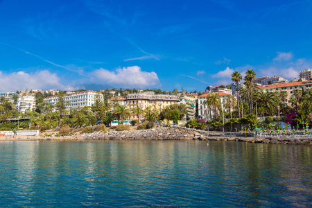 SAN REMO, ITALY - JUNE 13, 2016: Mediterranean coast in San Remo in a beautiful summer day, Italyのeditorial素材