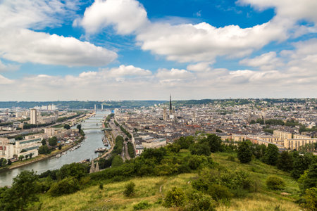 ROUEN, FRANCE - JUNE 18, 2016: Panoramic aerial view of Rouen in a beautiful summer day, Franceのeditorial素材