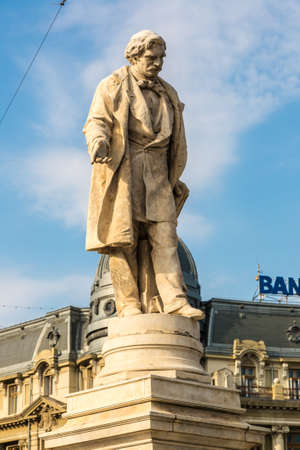 BUCHAREST, ROMANIA - JUNE 15, 2015: Statue of Ion Heliade in a summer day in Bucharest, Romaniaのeditorial素材
