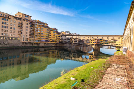 FLORENCE, ITALY - DECEMBER 25, 2016: The Ponte Vecchio bridge  in Florence in a summer day in Italyのeditorial素材