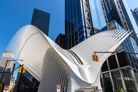 NEW YORK CITY, USA - MARCH 29, 2020: Oculus transportation hub at World Trade Center in New York...
