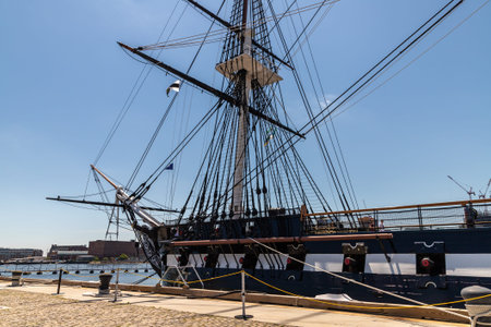 BOSTON, USA - MARCH 29, 2020: USS Constitution Battleship in Boston, Massachusetts, USA