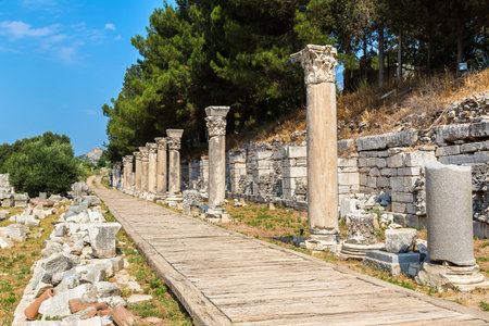 Ruins of the ancient city Ephesus, the ancient Greek city in Turkey, in a beautiful summer day