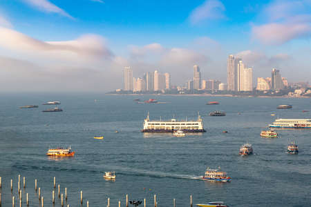 Panoramic aerial view of Pattaya Gulf, Thailand in a summer dayの写真素材