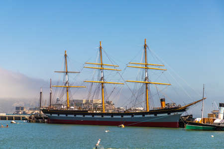 SAN FRANCISCO, USA - MARCH 29, 2020: Vintage sailing ship Balclutha in San Francisco Maritime National Historical Park, California, USAのeditorial素材