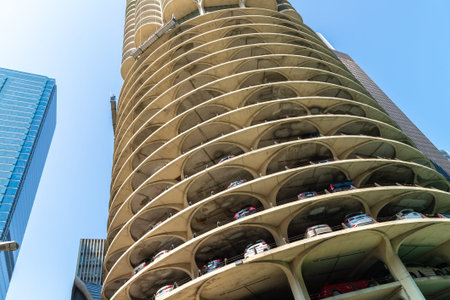 CHICAGO, USA - MARCH 29, 2020: Car park building at Marina Towers in Chicago, Illinois, USA