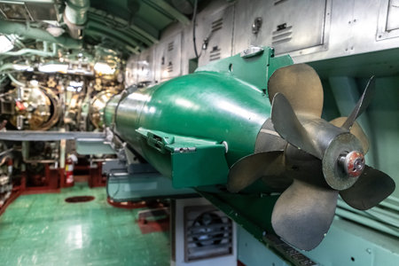 NEW YORK CITY, USA - MARCH 29, 2020: Torpedo at Submarine USS Growler at New York City