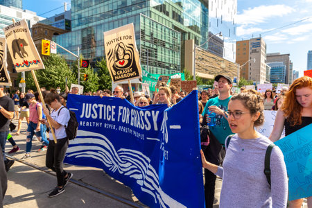 TORONTO, CANADA - SEPTEMBER 27, 2019: Global Strike for Climate and march for climate justice in...