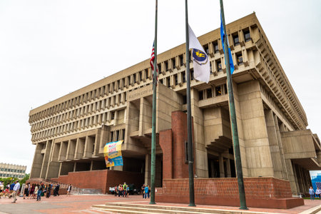 BOSTON, USA - MARCH 29, 2020: Boston City Hall in Boston, Massachusetts, USA