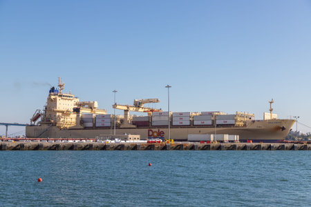 SAN DIEGO, USA - MARCH 29, 2020: Dole cargo Container Ship docked in San Diego, California, USA