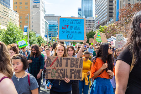 TORONTO, CANADA - SEPTEMBER 27, 2019: Global Strike for Climate and march for climate justice in...
