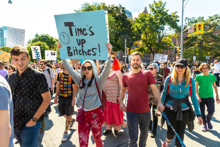 TORONTO, CANADA - SEPTEMBER 27, 2019: Global Strike for Climate and march for climate justice in...