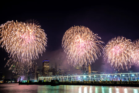 NEW YORK CITY, USA - JULY 4, 2019: Macy's 4th of July Independence day fireworks show in New York City, USAのeditorial素材