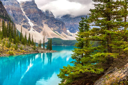 Panoramic view of Lake Moraine, Banff National Park Of Canadaの写真素材