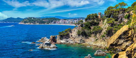 Panorama of Rocks on the coast of Lloret de Mar in a beautiful summer day, Costa Brava, 

Catalonia, Spainの写真素材