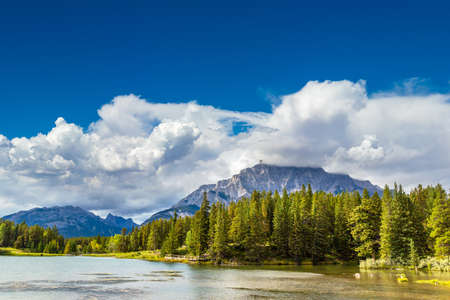 Johnson lake in Banff National Park, Canadaの写真素材