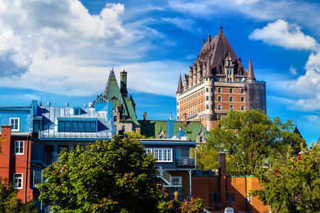 Panoramic view of Frontenac Castle (Fairmont Le Chateau Frontenac) in Old Quebec City, Canada