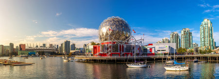 VANCOUVER, CANADA - APRIL 2, 2020: Panorama of Science World at TELUS World of Science in a sunny...