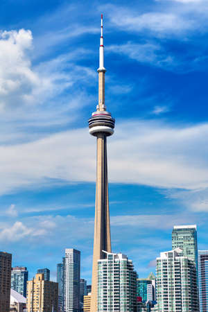 TORONTO, CANADA - APRIL 2, 2020: CN Tower in Toronto in a sunny day, Ontario, Canadaのeditorial素材