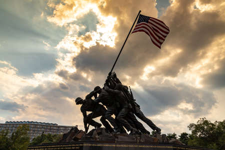 WASHINGTON DC, USA - MARCH 29, 2020: US Marine Corps War Memorial at sunset in Washington DC, USAのeditorial素材