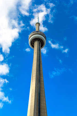 TORONTO, CANADA - APRIL 2, 2020: CN Tower in Toronto in a sunny day, Ontario, Canadaのeditorial素材